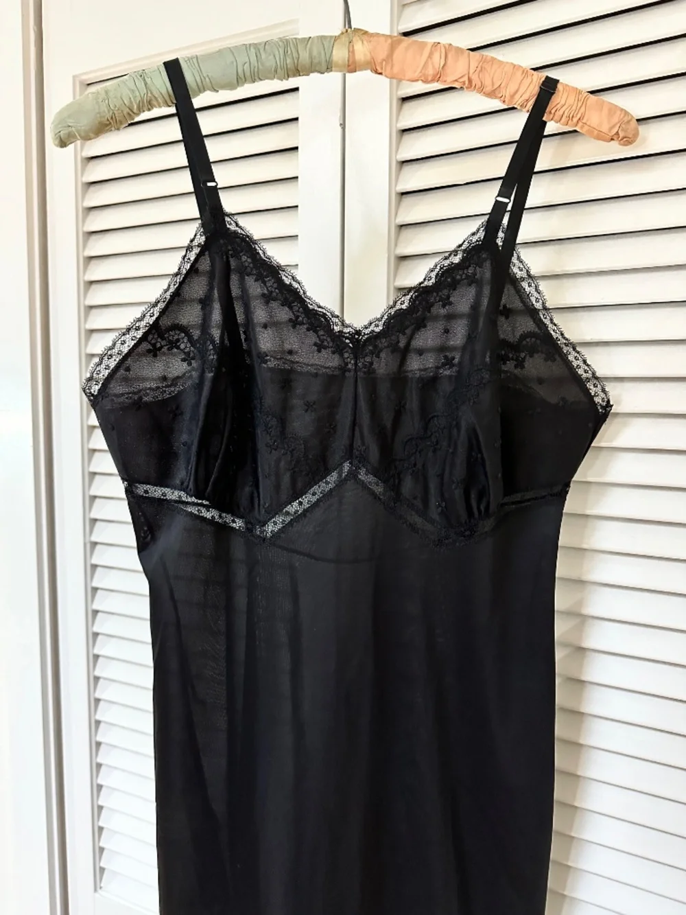 Vintage Full Slip Black Nylon Lace Nightie Small - Picture 10 of 16